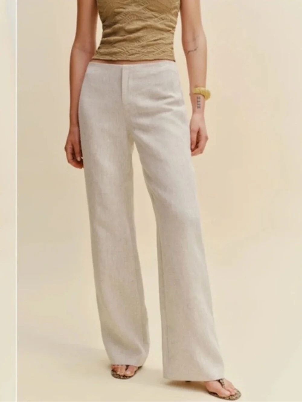 Reformation Size 8 Vida Low Rise Linen Pants Natural Beige Wide Leg Parisian